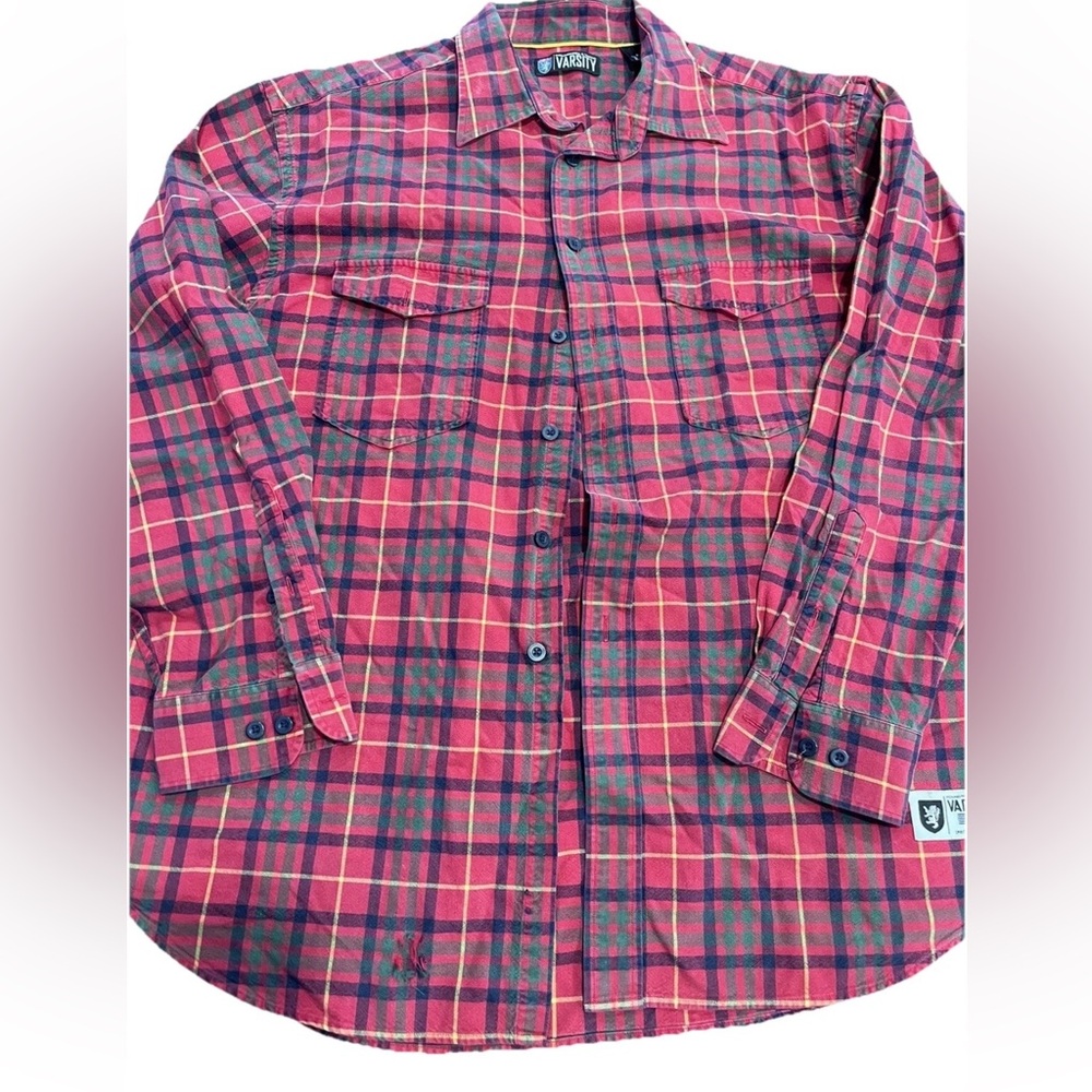 Roundtree & Yorke men’s red plaid button down shirt-size XL-all cotton 90s VTG